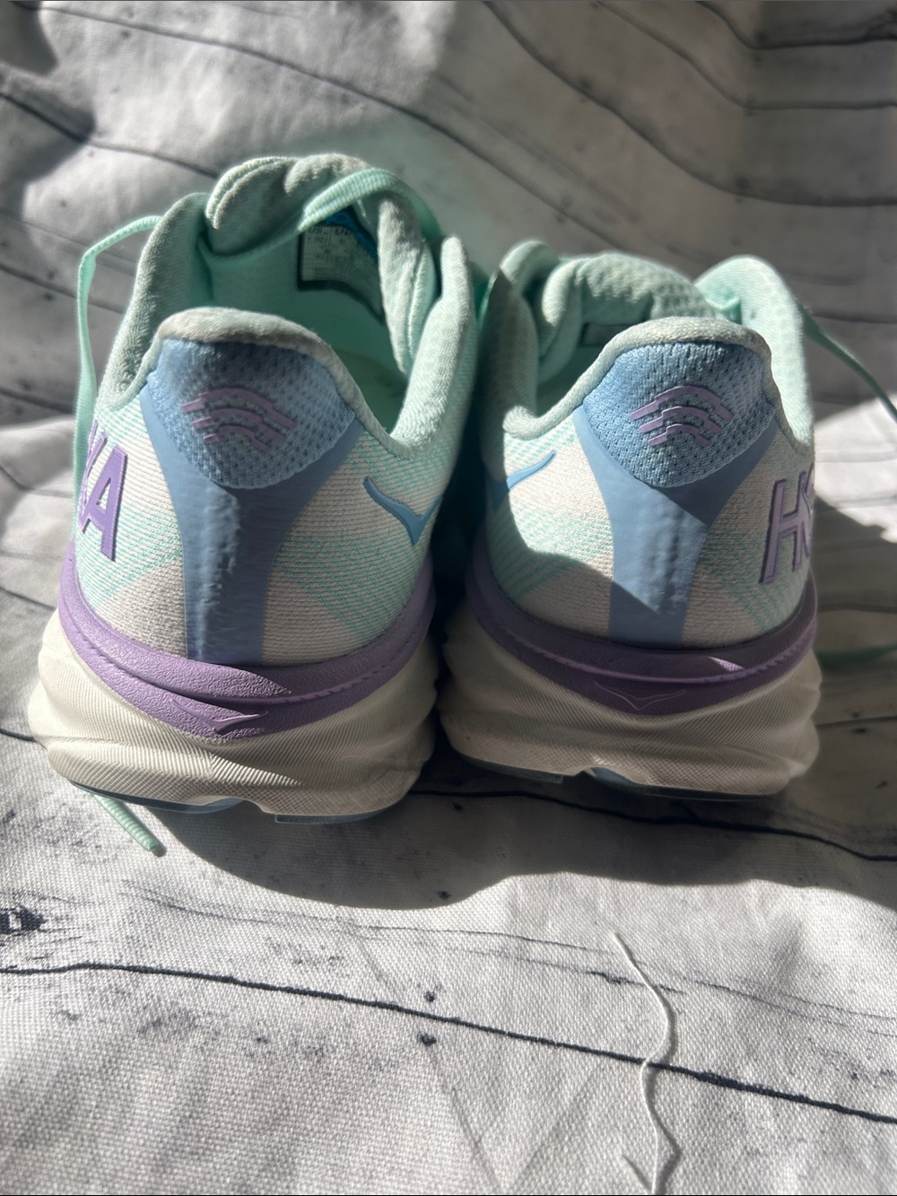 Hoka Women's Clifton Athletic Shoes in Mint and Lavender - Picture 3 of 8